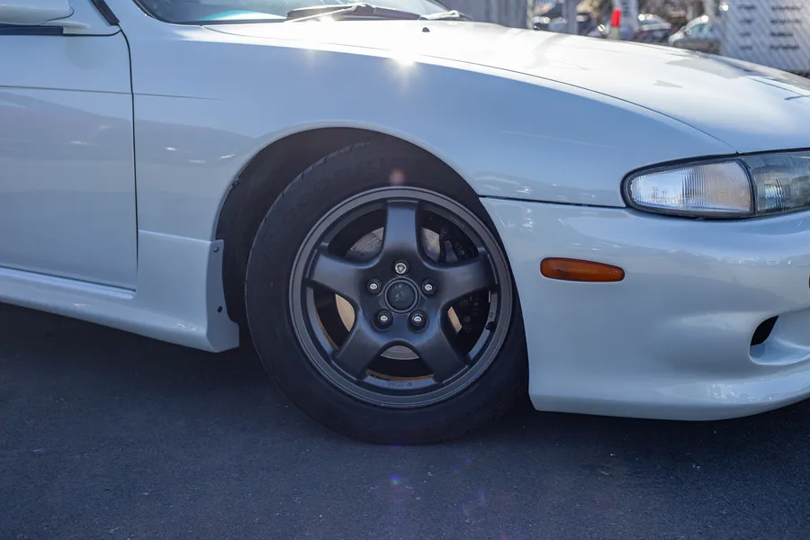 Detail of the Silvia's freshly refinished front wheel arch