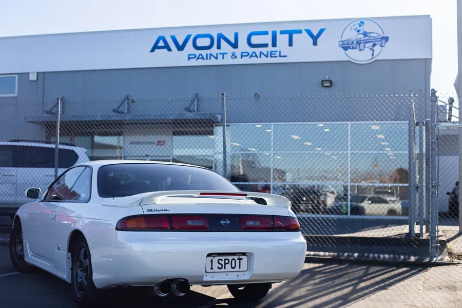 Finished Silvia at the Avon City Paint & Panel building, side profile